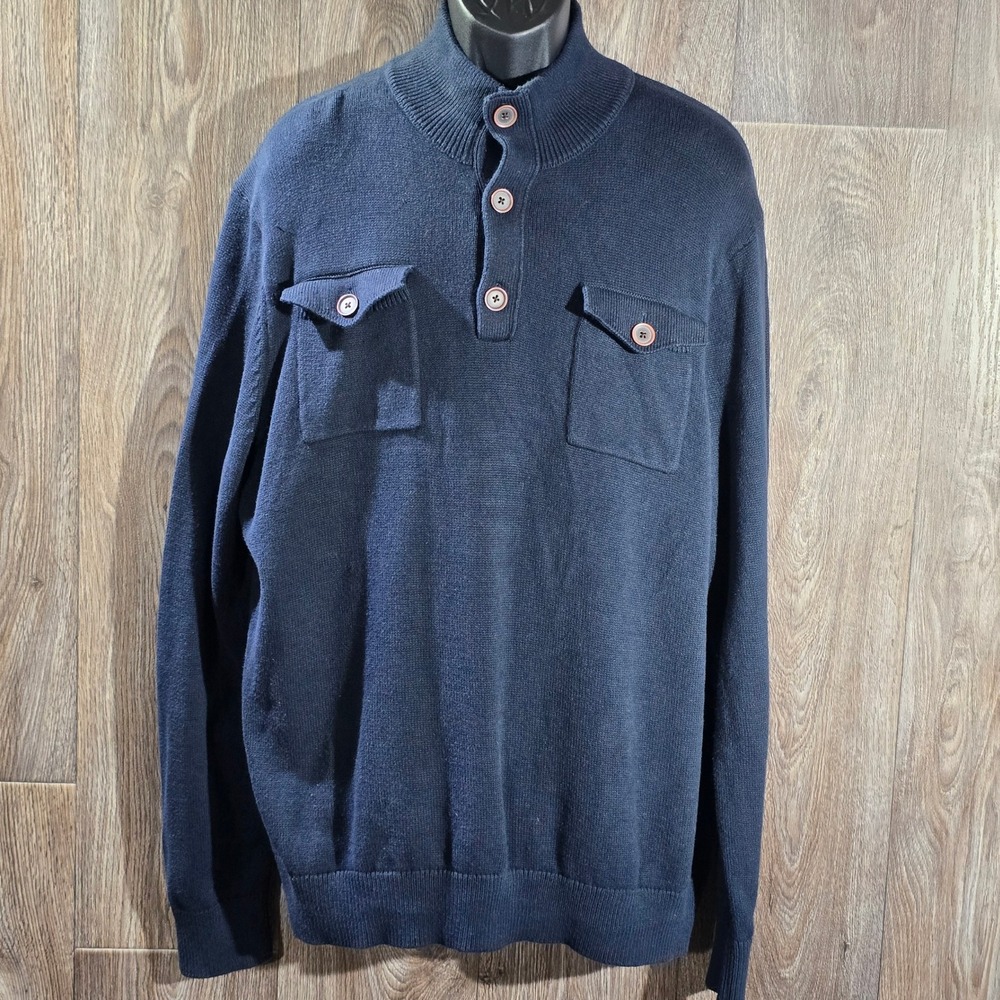 Banana Republic Navy Blue Men's Knit Mock Neck Button Pocket Sweater XXL Dadcore
